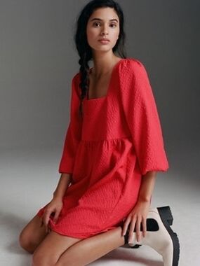 ANTHROPOLOGIE  Red/Pink Mini Dress with Square Neck